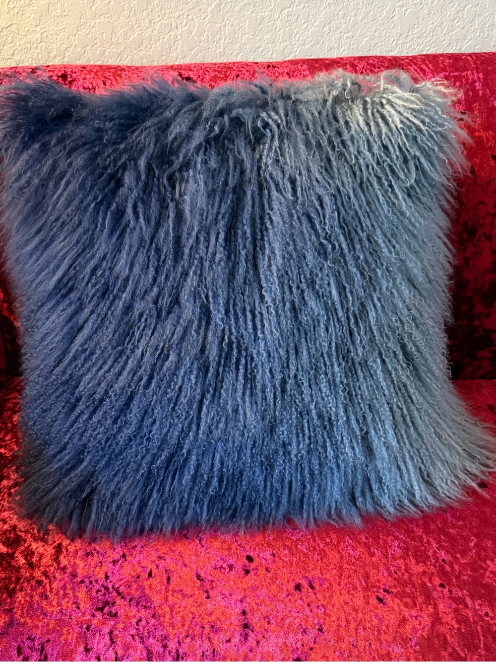 Z Gallerie Mongolian Faux Fur Accent Pillow — Deep Blue